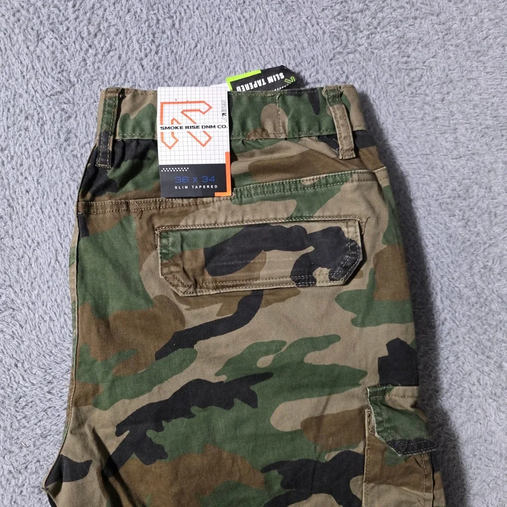 Smoke Rise Mens 36x34 Cargo Pants Green Camo Slim Tapered JP20110 Utility Street